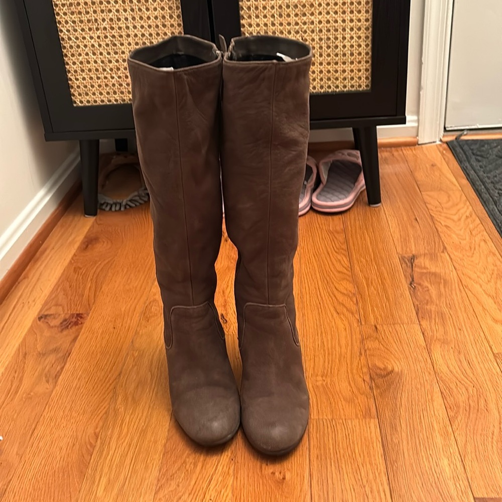 Brown leather boots